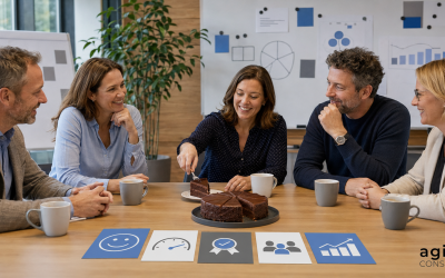 Erfolgreiches Team teilt den Kuchen